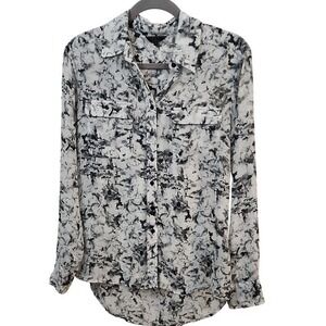 GUESS Women's XS Abstract Floral Print Long Sleeve Button Up Shirt Top‎